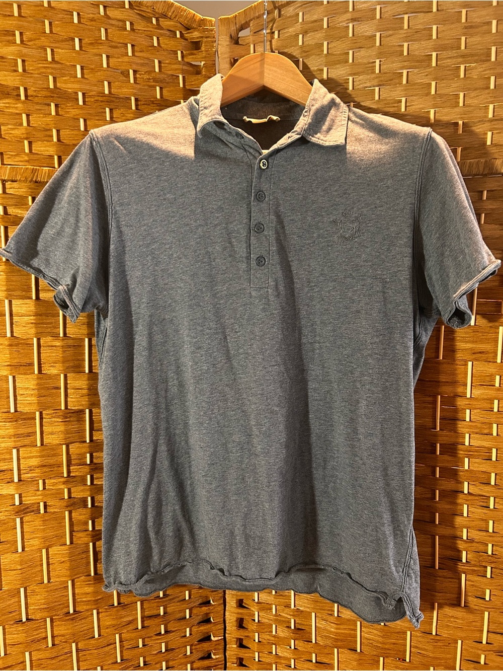 Diesel Gray Distressed Rolled Hem Polo Shirt Slim Fit Grunge Y2K Size L